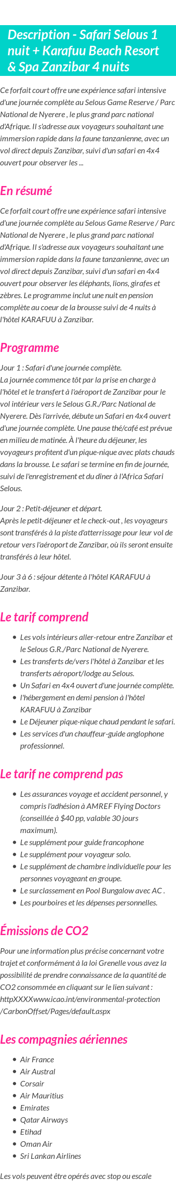 Détails du séjour