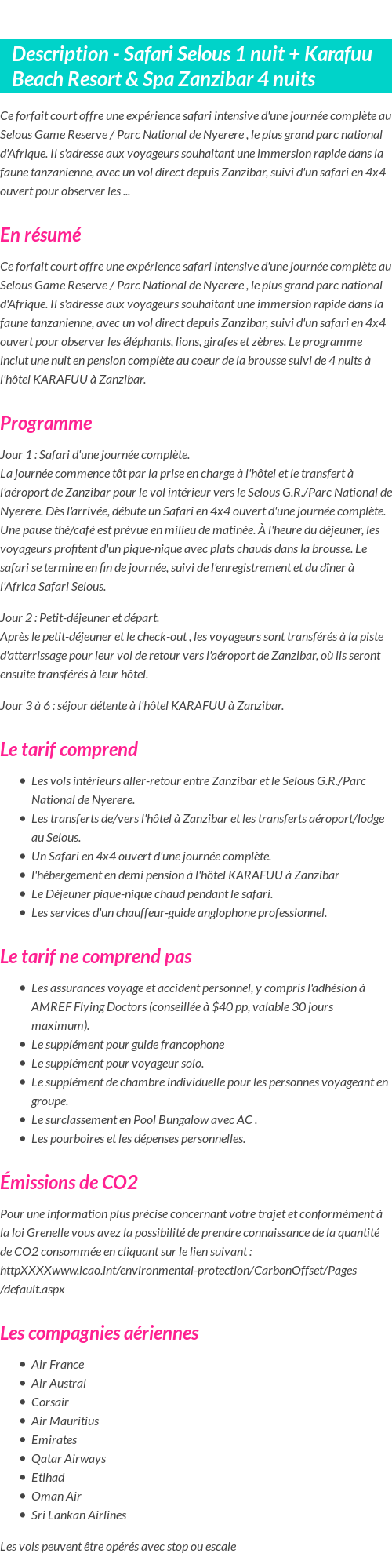 Détails du séjour