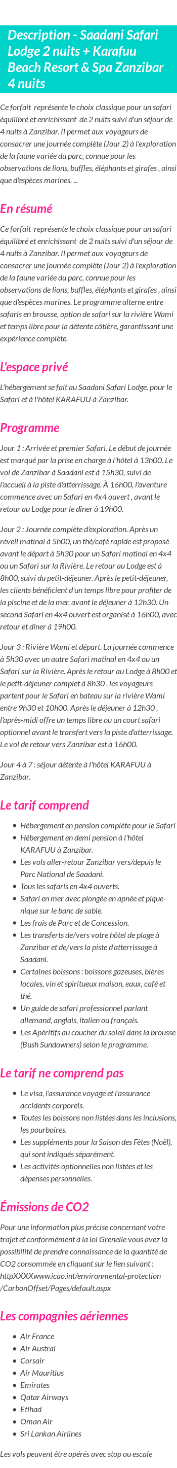 Détails du séjour
