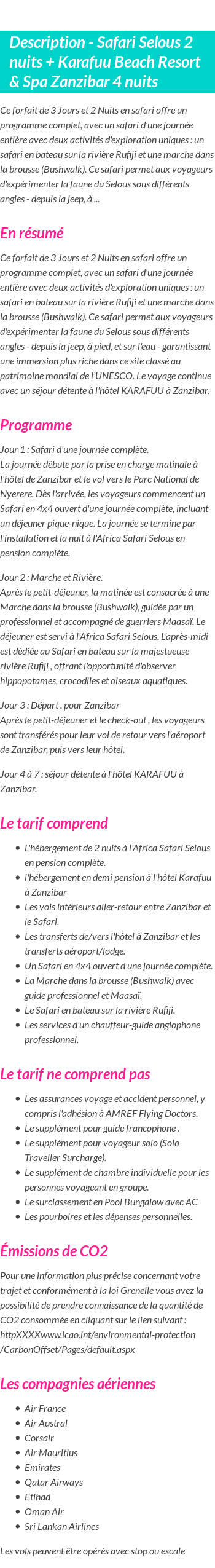 Détails du séjour