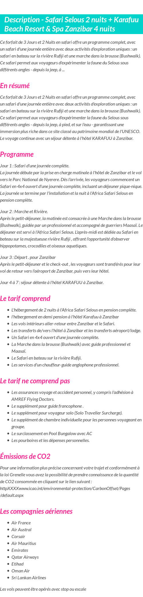 Détails du séjour