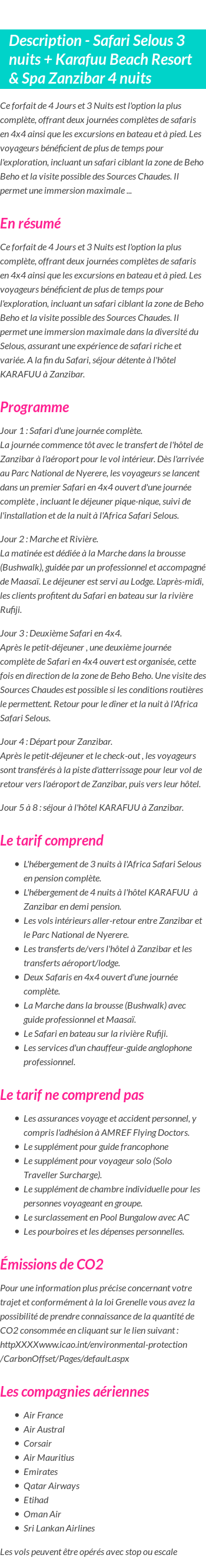 Détails du séjour