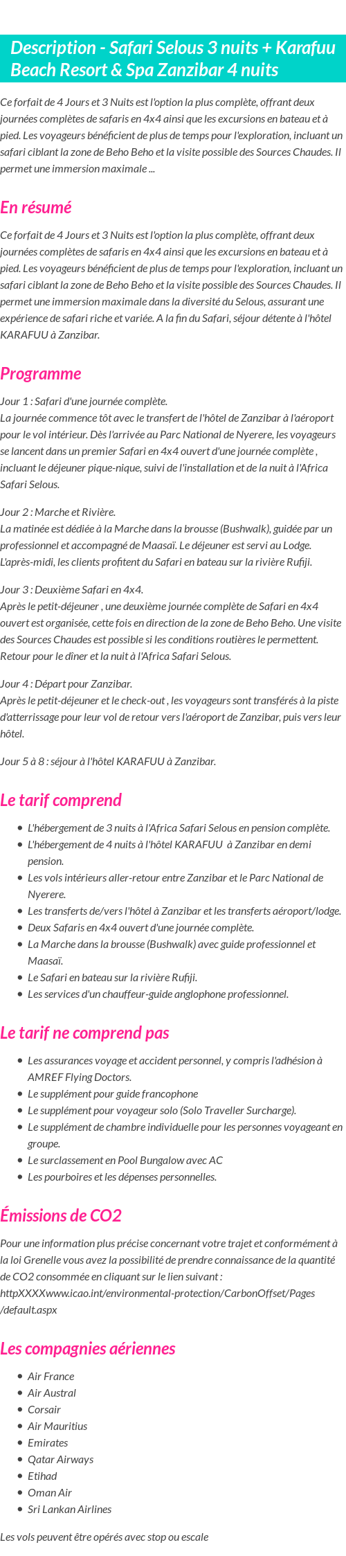 Détails du séjour