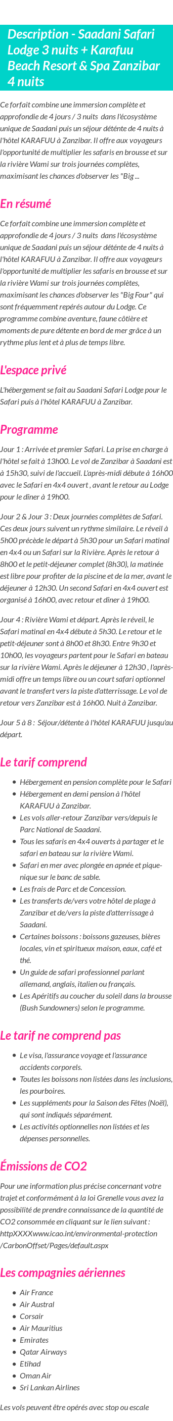 Détails du séjour