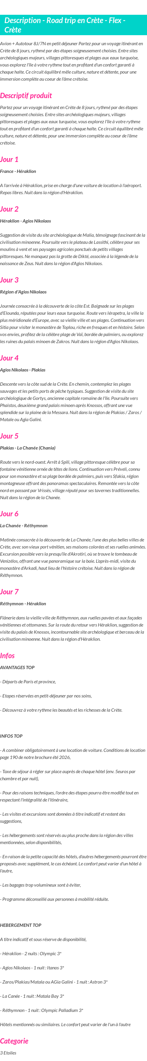 Détails du séjour