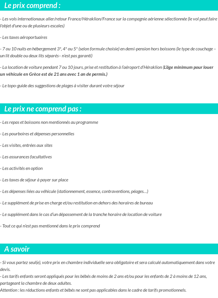 Conditions tarifaires
