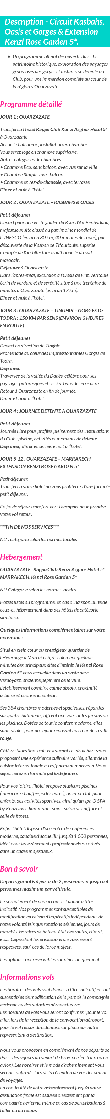 Détails du séjour