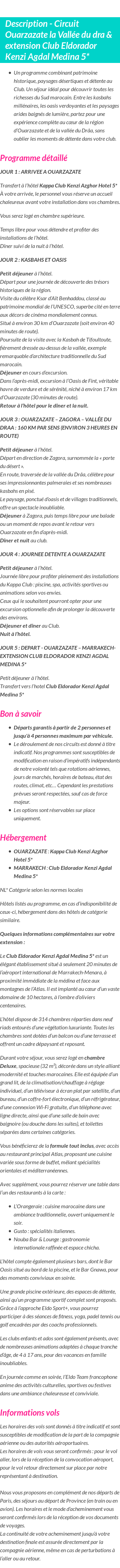 Détails du séjour