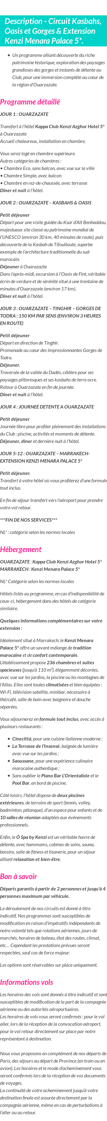 Détails du séjour