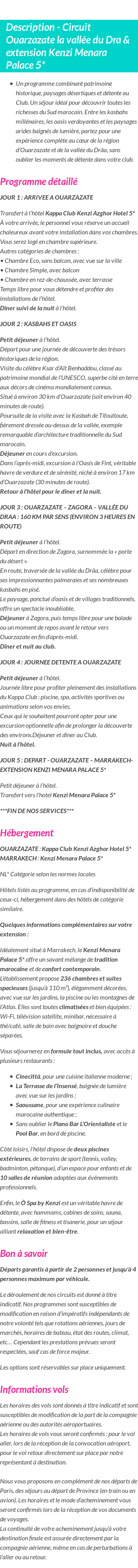 Détails du séjour