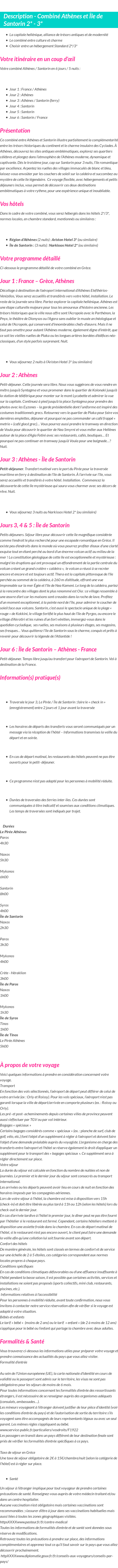 Détails du séjour