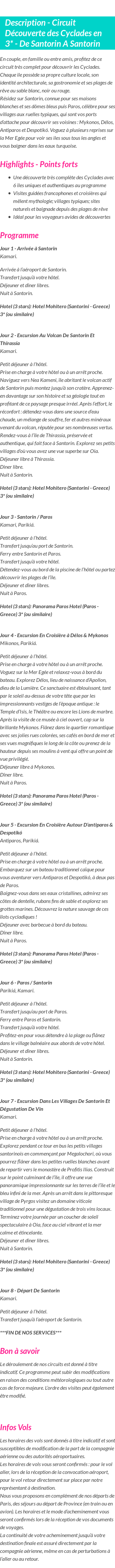 Détails du séjour