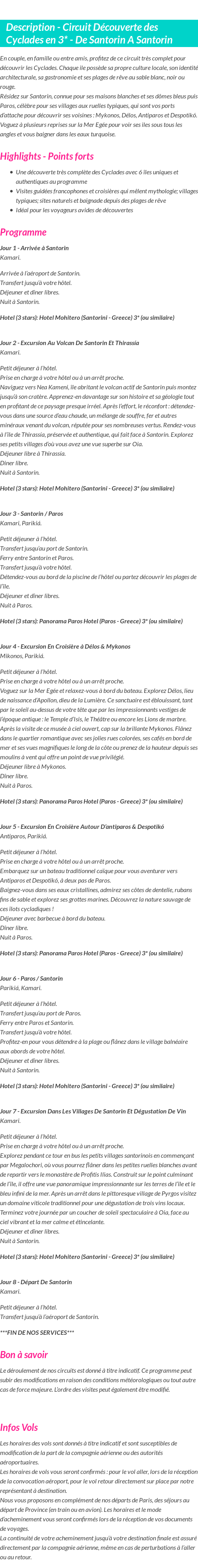 Détails du séjour