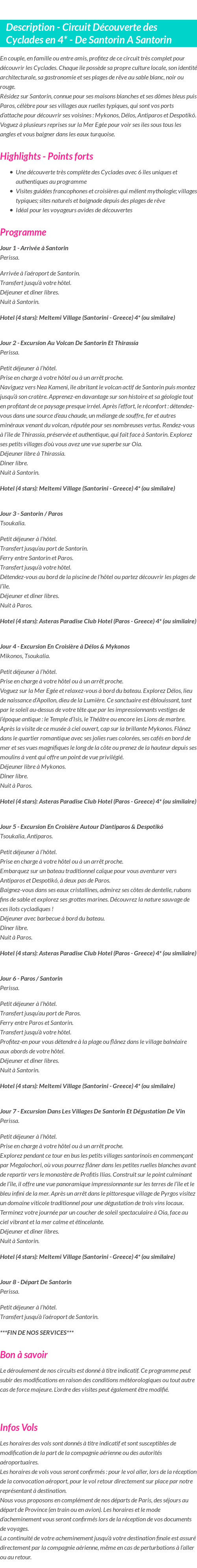 Détails du séjour