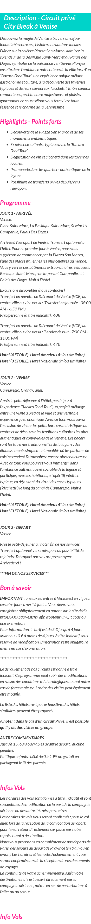 Détails du séjour