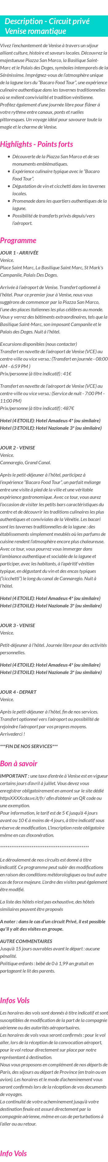 Détails du séjour