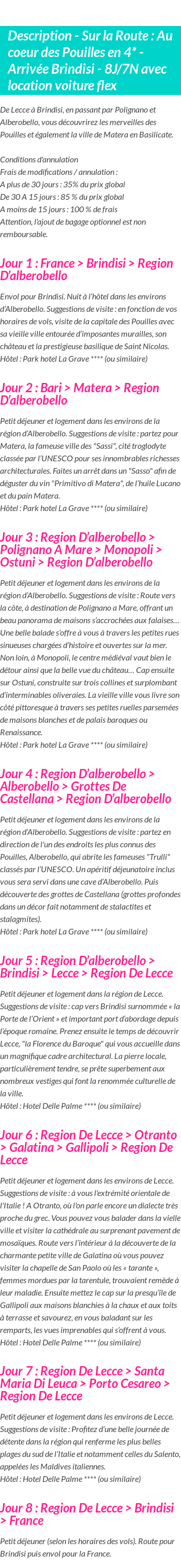 Détails du séjour