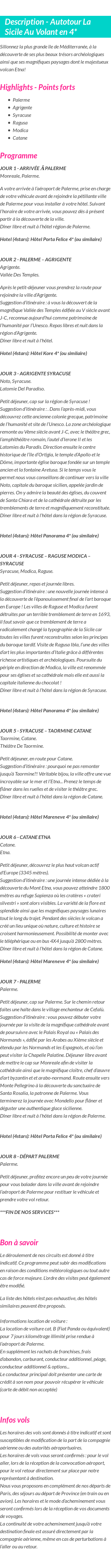 Détails du séjour