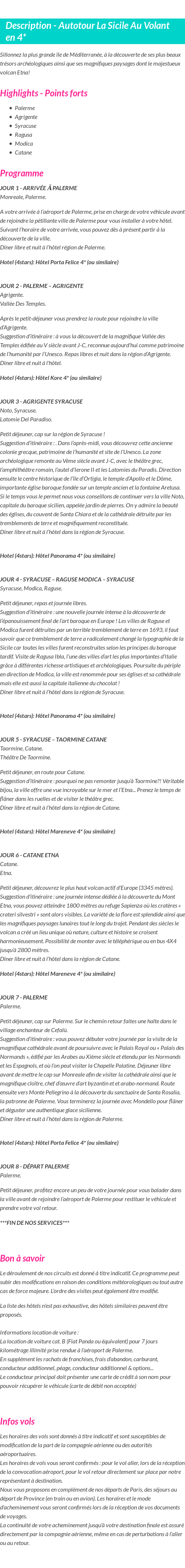 Détails du séjour