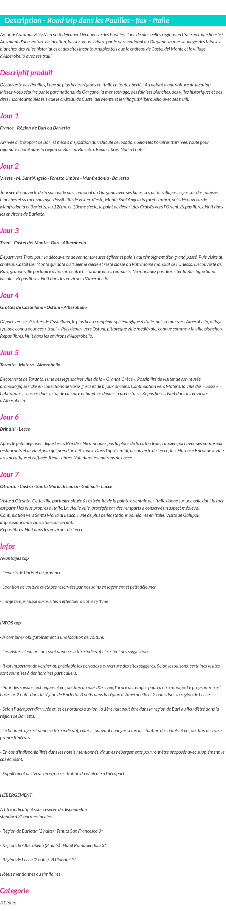 Détails du séjour