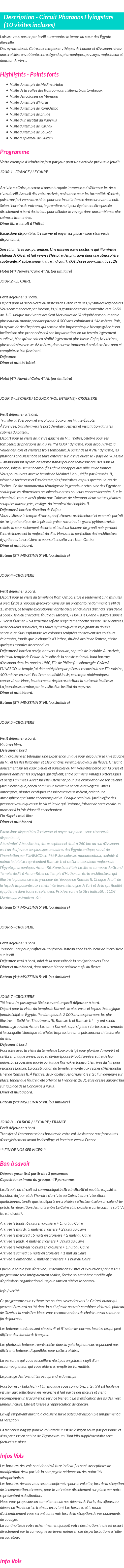 Détails du séjour