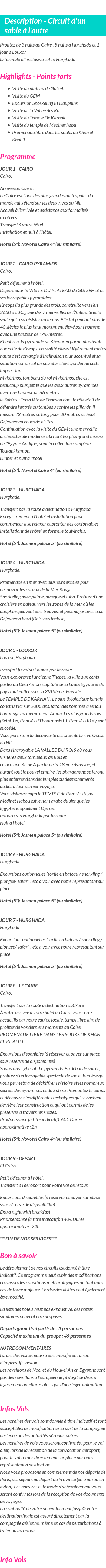 Détails du séjour