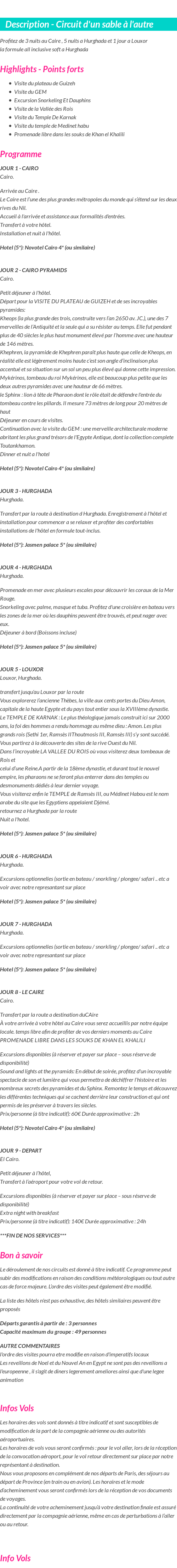 Détails du séjour