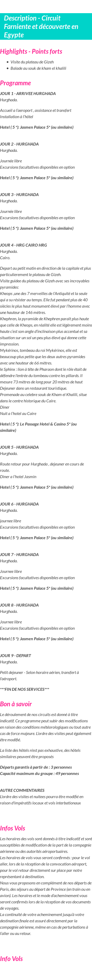 Détails du séjour
