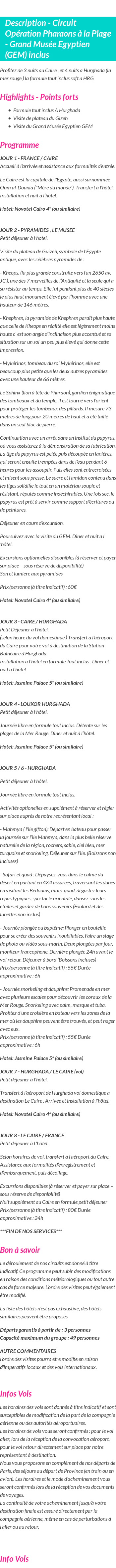 Détails du séjour