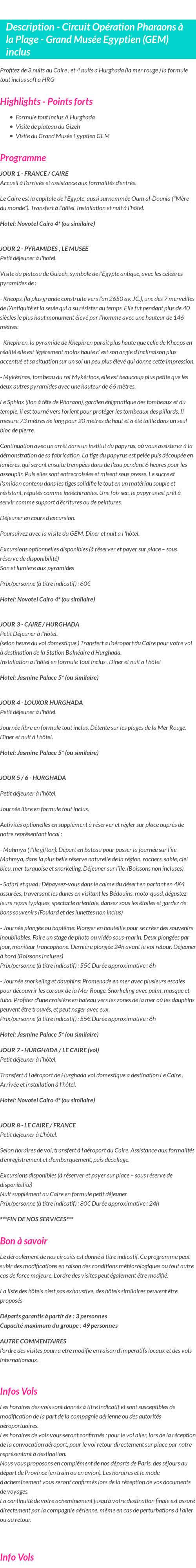 Détails du séjour