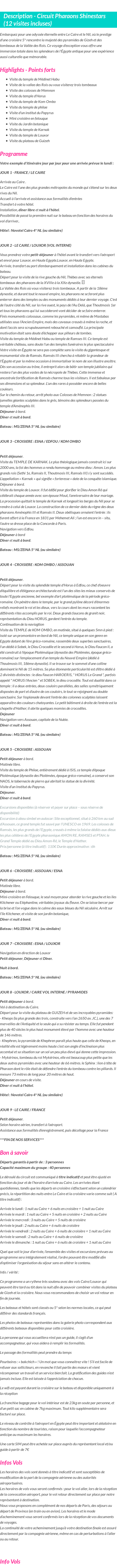 Détails du séjour