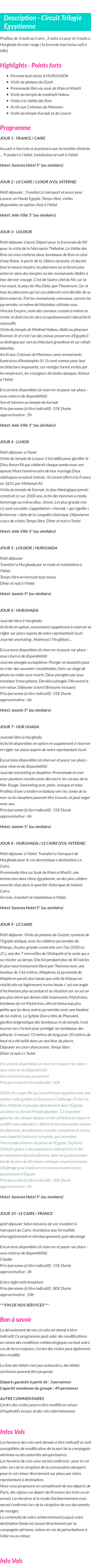 Détails du séjour
