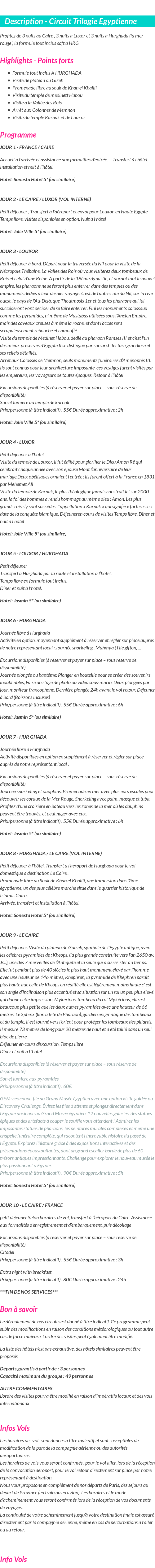 Détails du séjour