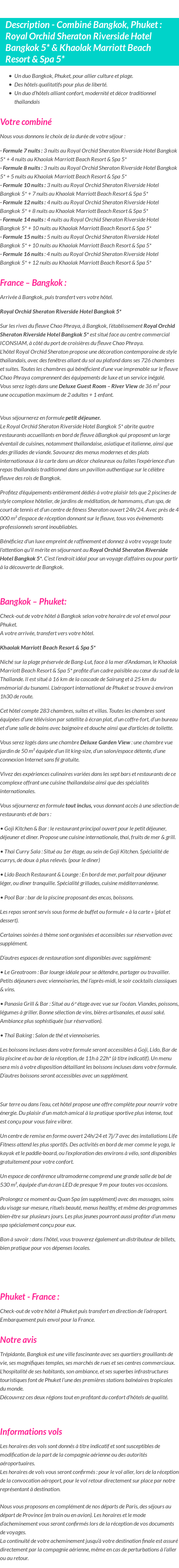 Détails du séjour