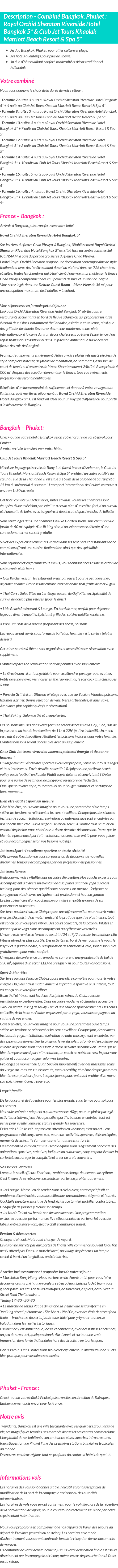 Détails du séjour