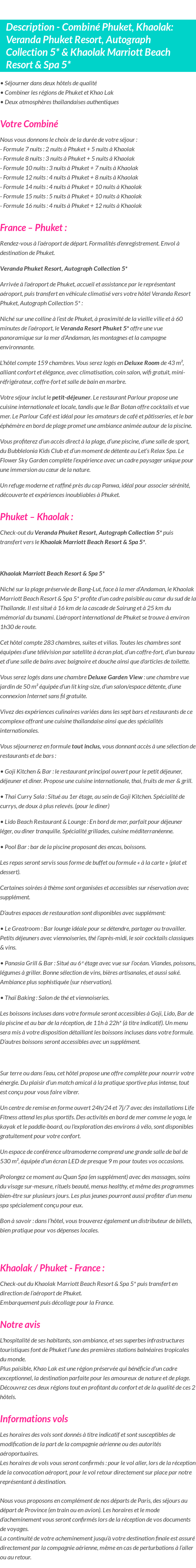 Détails du séjour