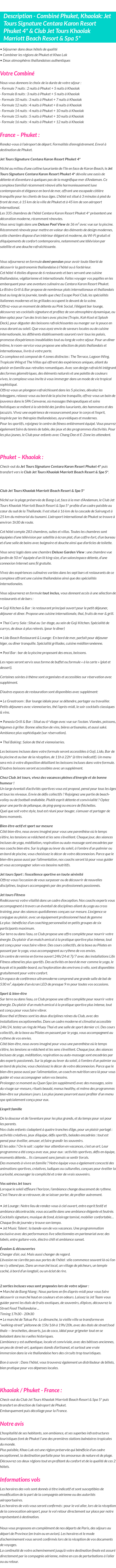 Détails du séjour