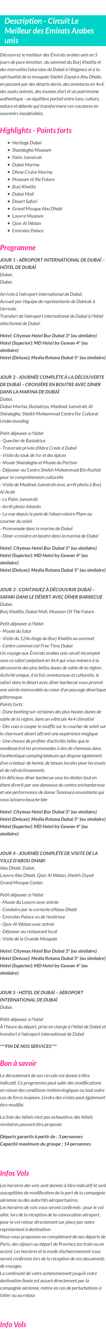 Détails du séjour