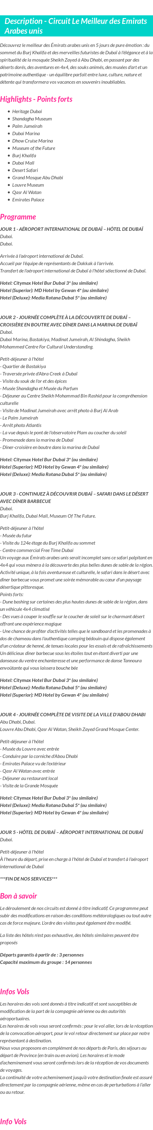 Détails du séjour