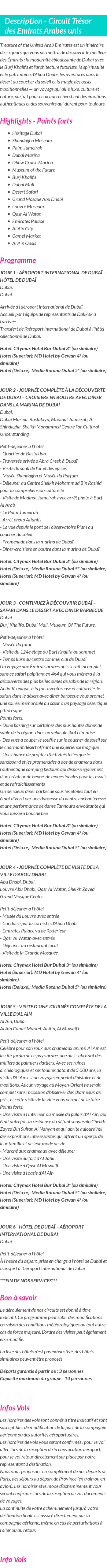 Détails du séjour