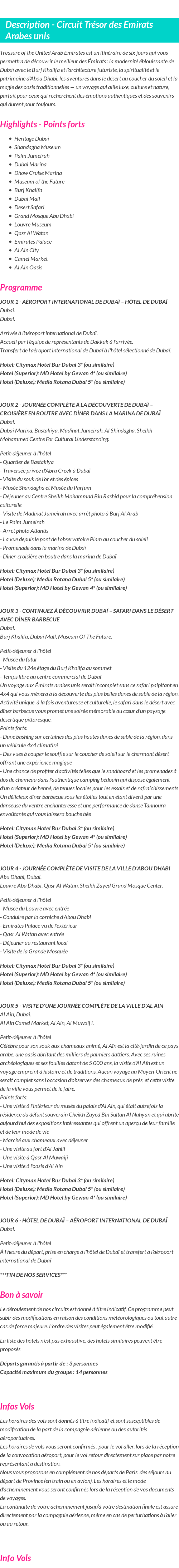 Détails du séjour