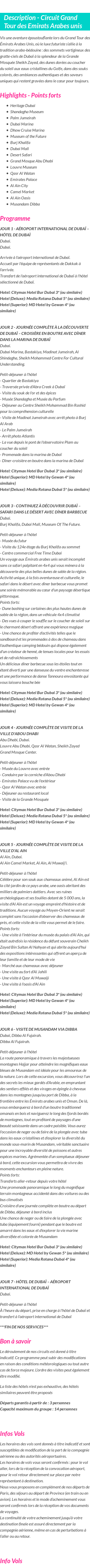 Détails du séjour