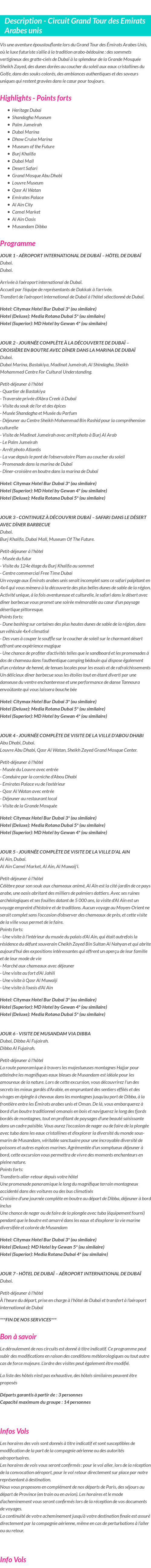 Détails du séjour