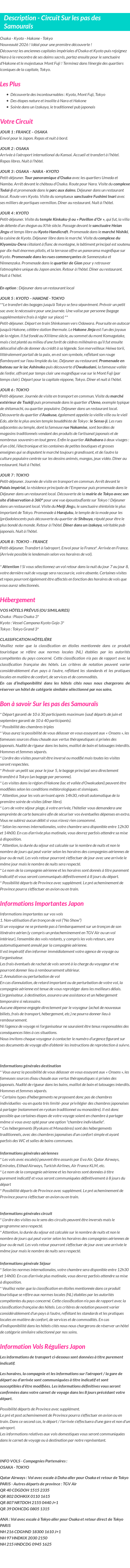 Détails du séjour