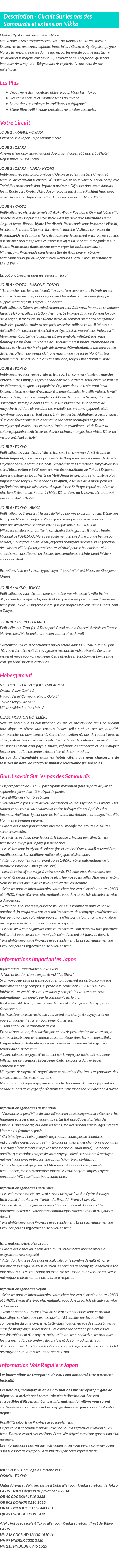 Détails du séjour