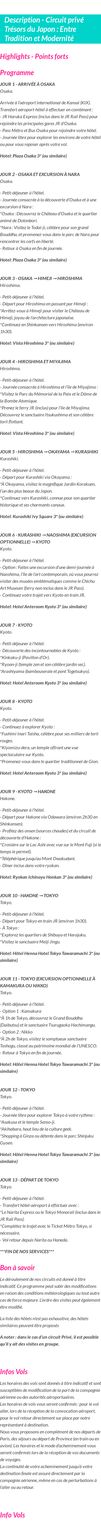 Détails du séjour