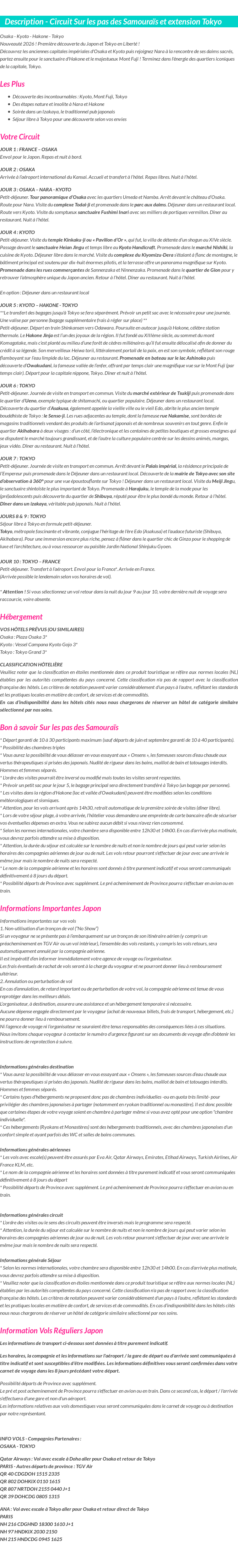 Détails du séjour