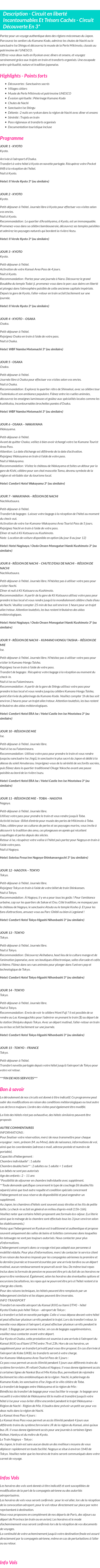Détails du séjour