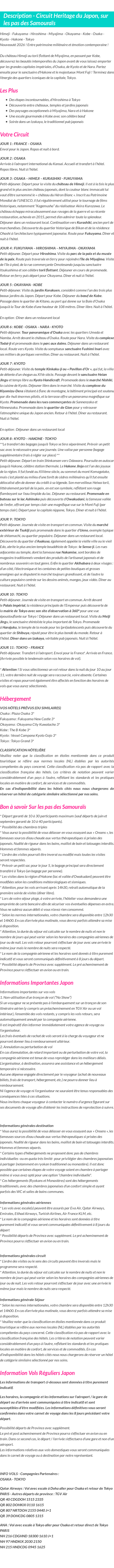 Détails du séjour