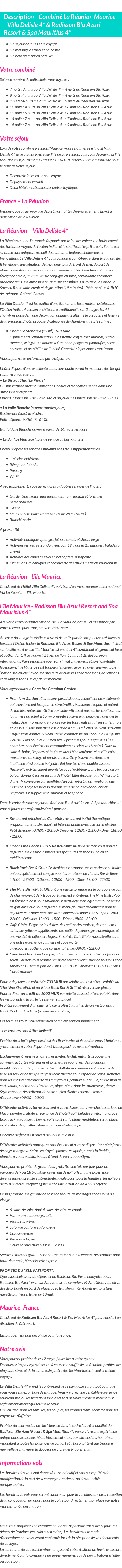 Détails du séjour